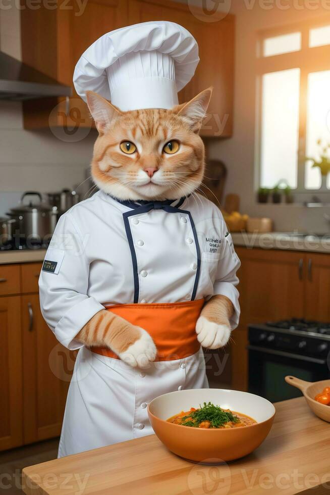 Portrait Cat Chef in the Kitchen Ai Generative photo