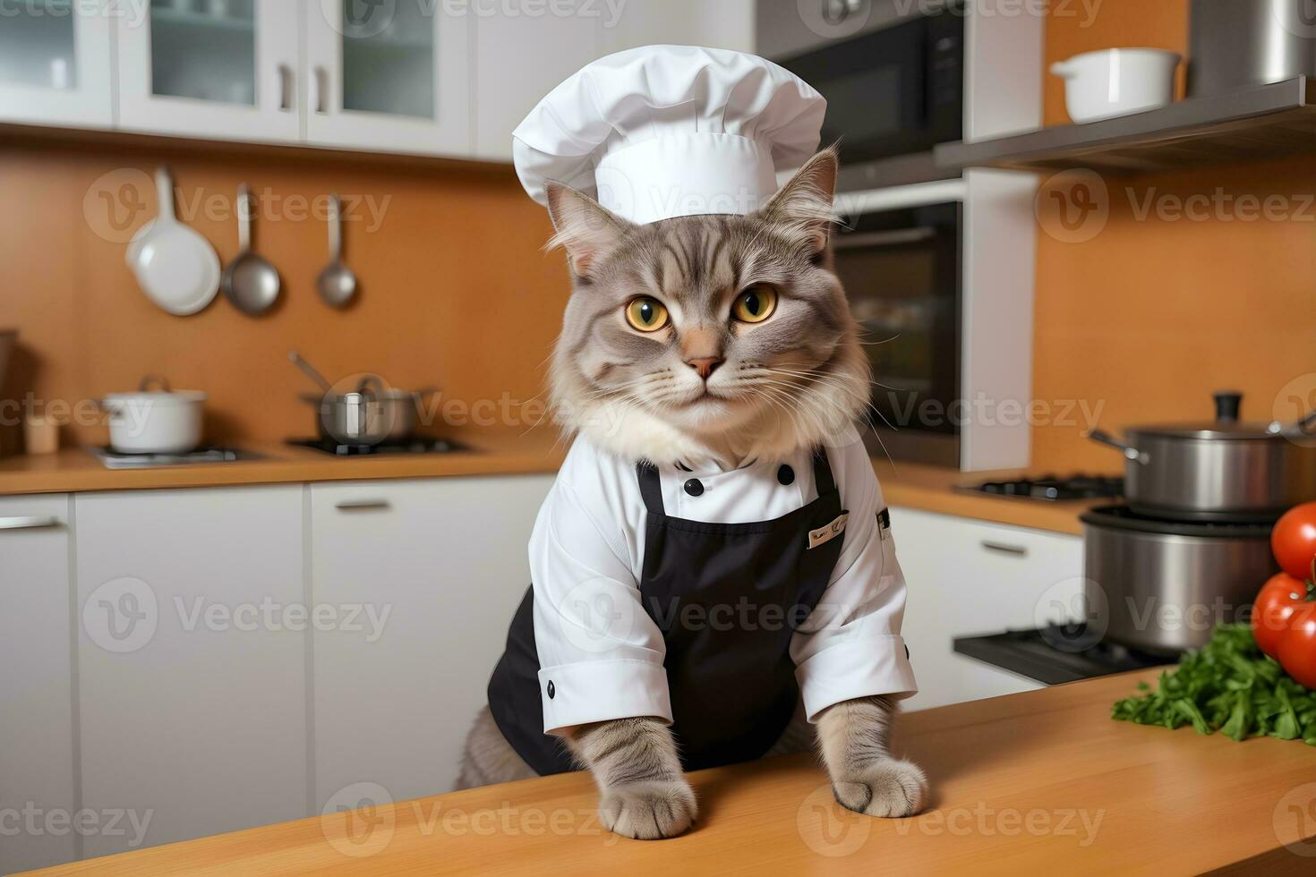 Portrait Cat Chef in the Kitchen Ai Generative photo