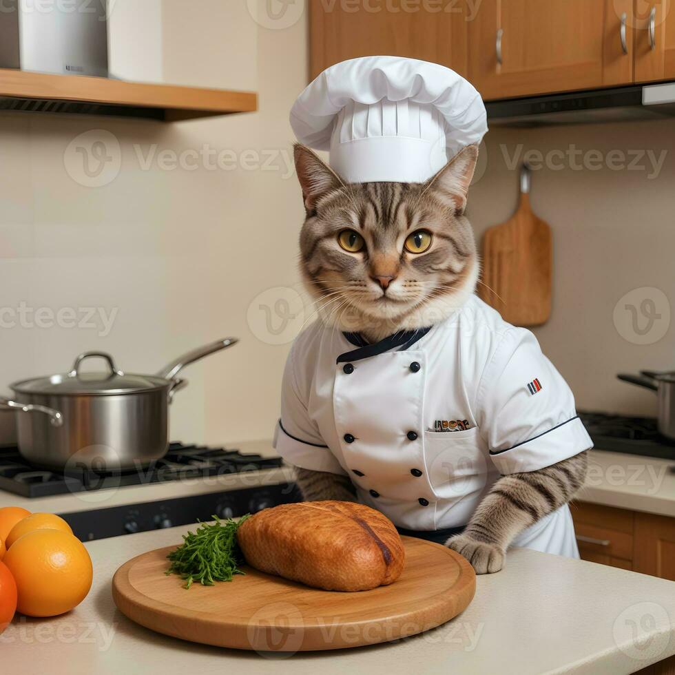 Portrait Cat Chef in the Kitchen Ai Generative photo