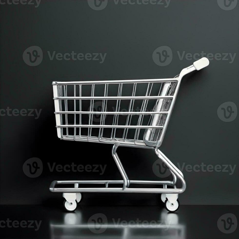 Shopping cart on a white background. 3d render illustration Ai Generative photo