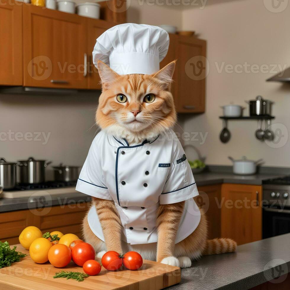 Portrait Cat Chef in the Kitchen Ai Generative photo