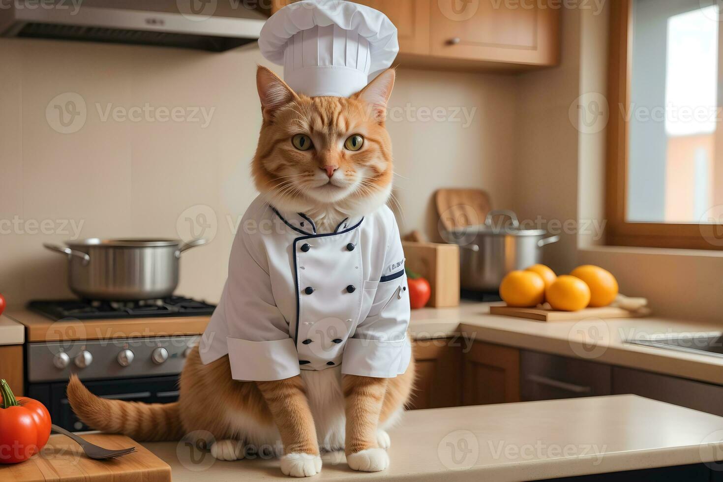 Portrait Cat Chef in the Kitchen Ai Generative photo