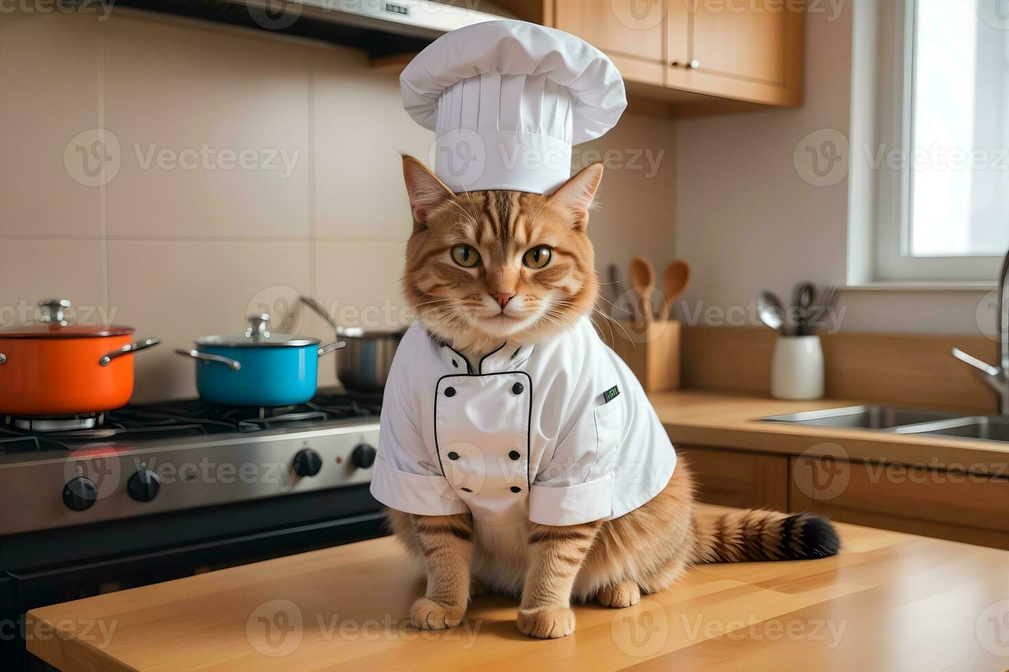 Portrait Cat Chef in the Kitchen Ai Generative photo