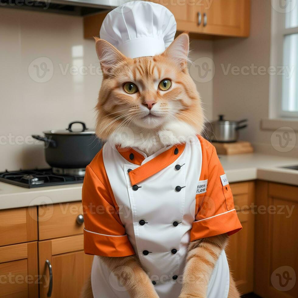 Portrait Cat Chef in the Kitchen Ai Generative photo