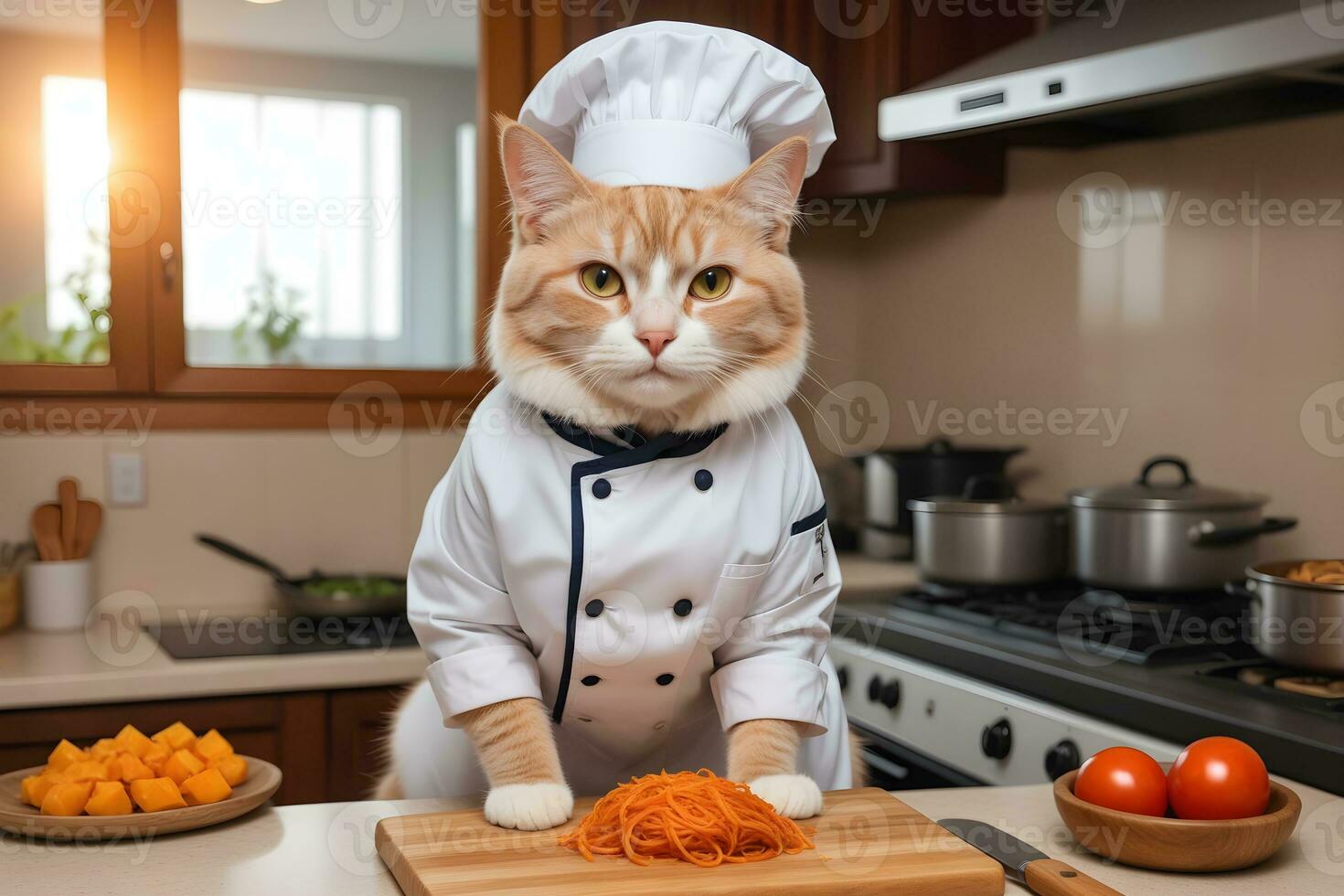 Portrait Cat Chef in the Kitchen Ai Generative photo