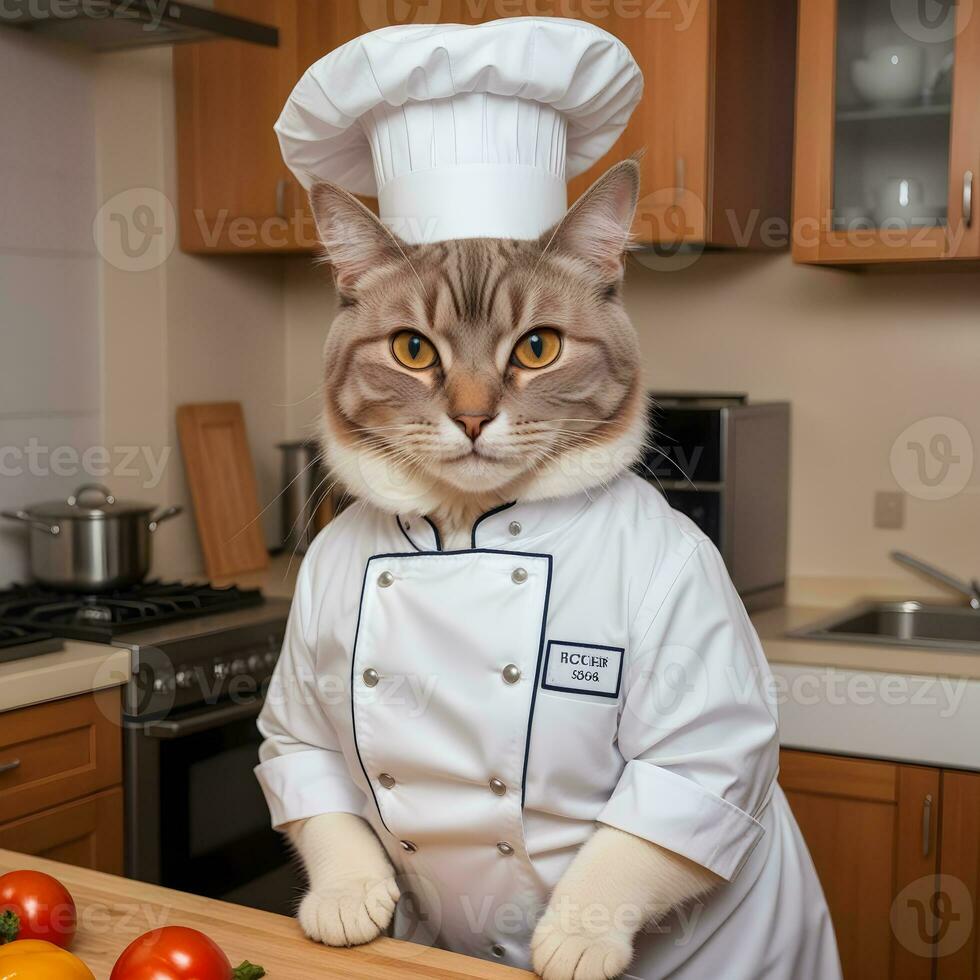 Portrait Cat Chef in the Kitchen Ai Generative photo