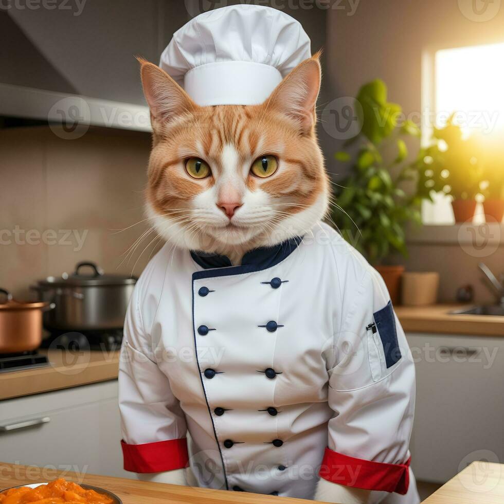 Portrait Cat Chef in the Kitchen Ai Generative photo