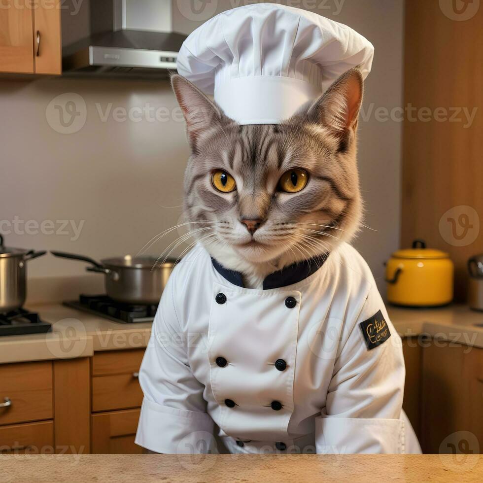 Portrait Cat Chef in the Kitchen Ai Generative photo