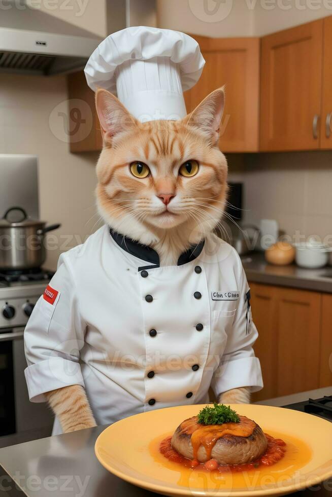 Portrait Cat Chef in the Kitchen Ai Generative photo