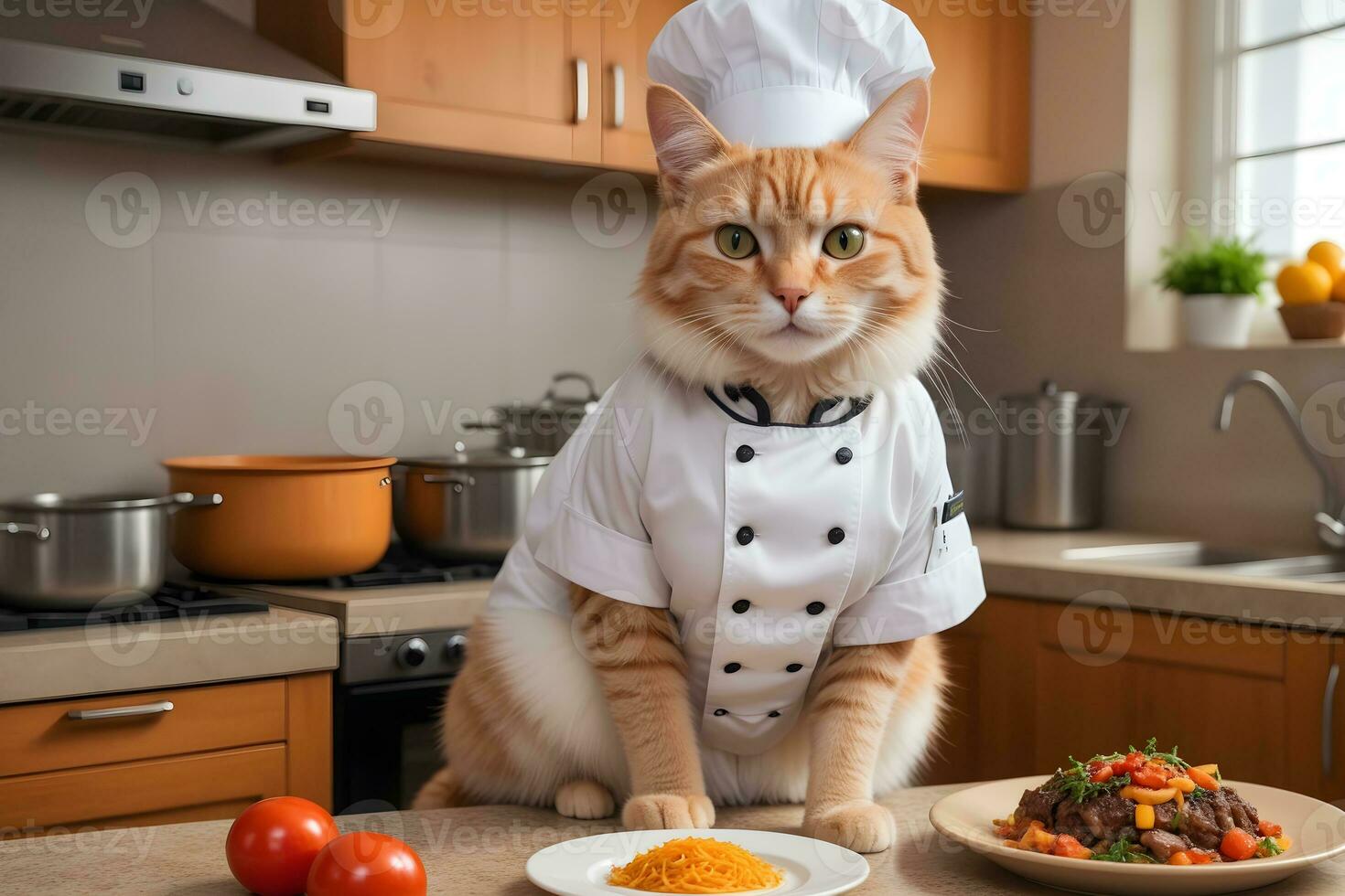 Portrait Cat Chef in the Kitchen Ai Generative photo