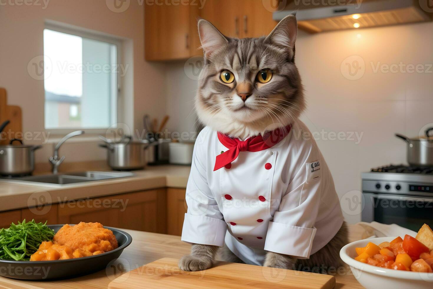 Portrait Cat Chef in the Kitchen Ai Generative photo