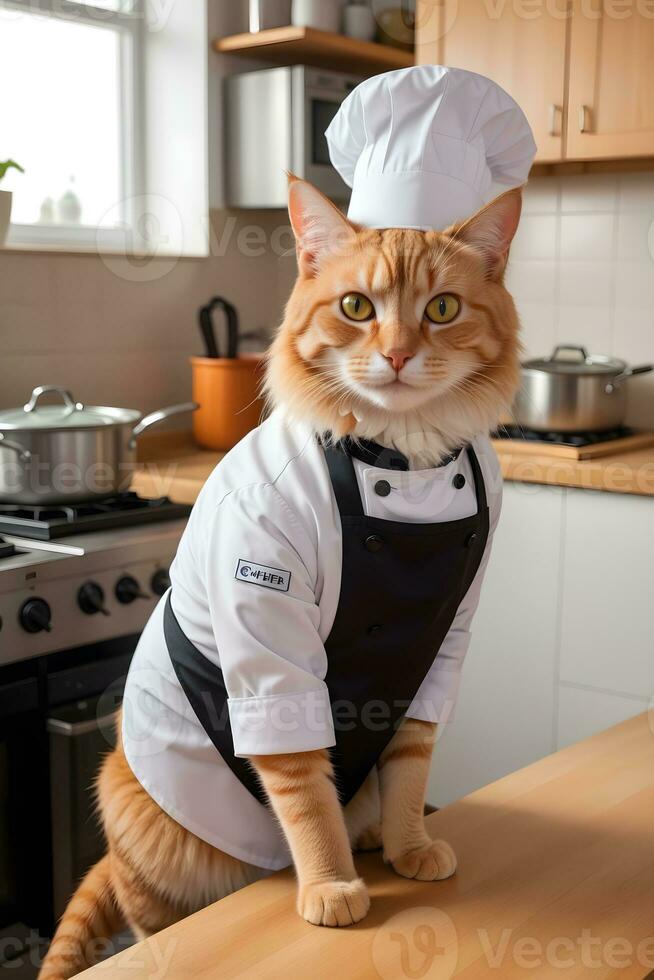 Portrait Cat Chef in the Kitchen Ai Generative photo