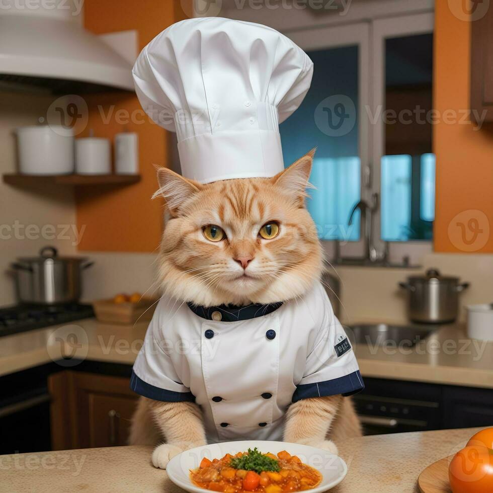 Portrait Cat Chef in the Kitchen Ai Generative photo