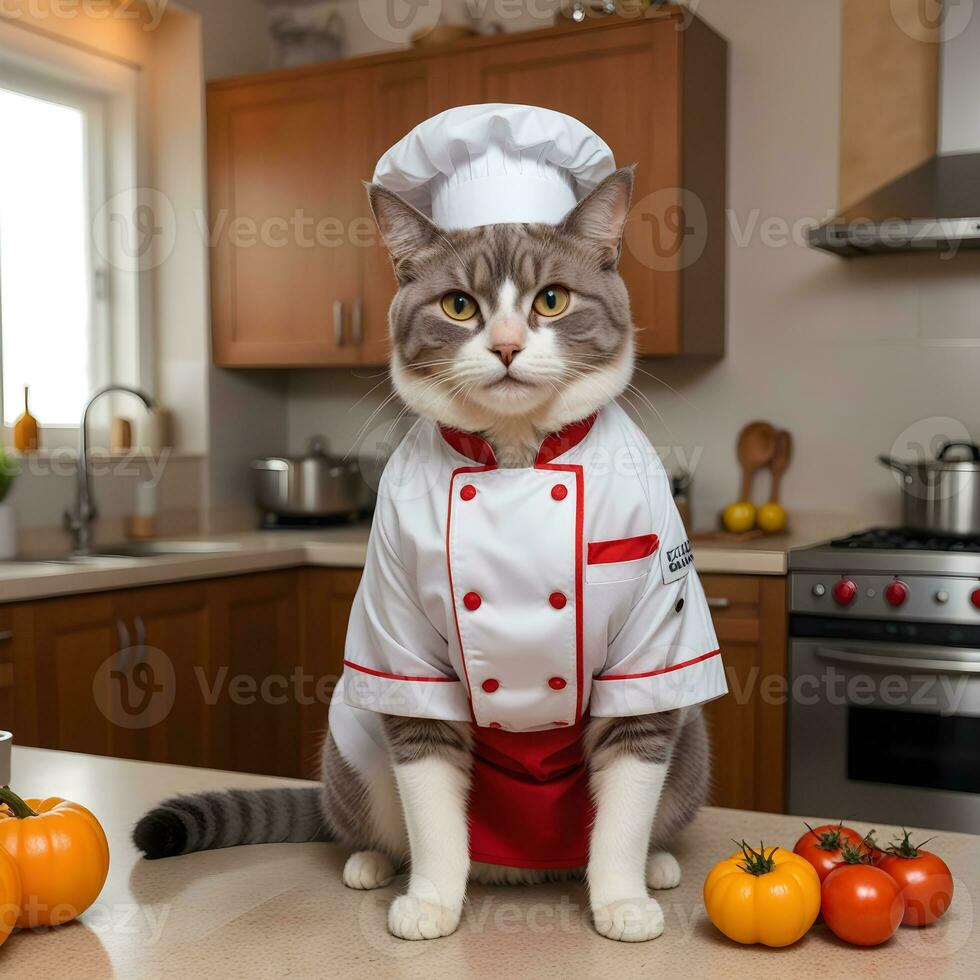 Portrait Cat Chef in the Kitchen Ai Generative photo