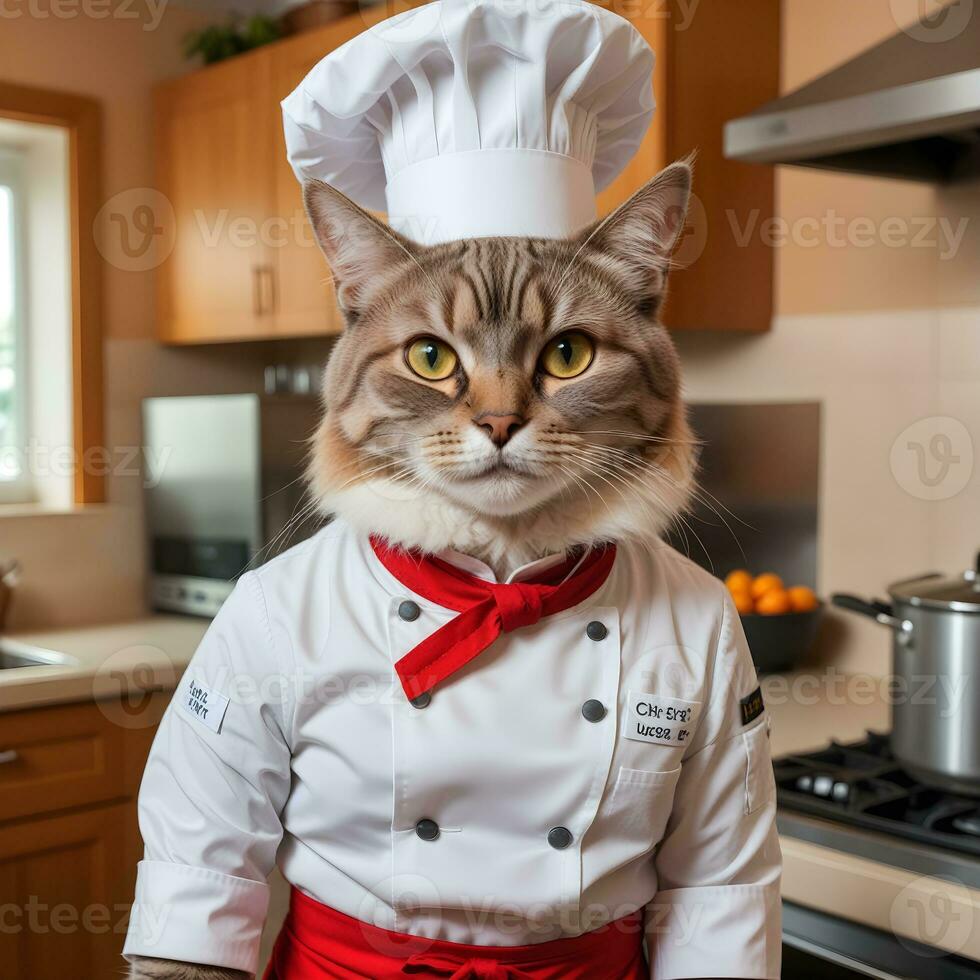 Portrait Cat Chef in the Kitchen Ai Generative photo