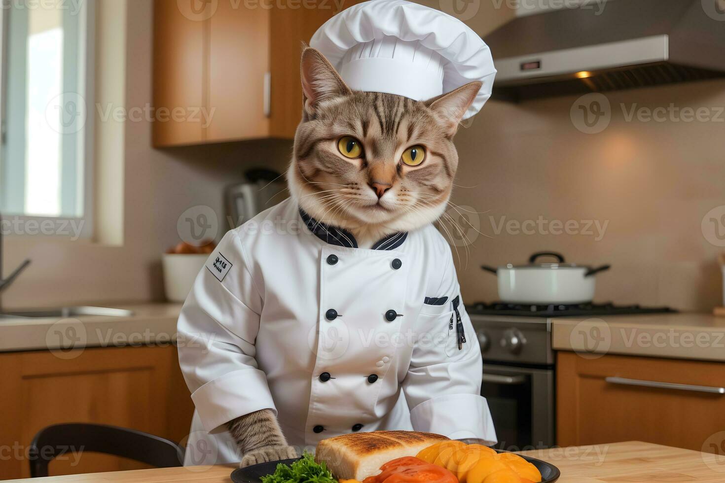 Portrait Cat Chef in the Kitchen Ai Generative photo