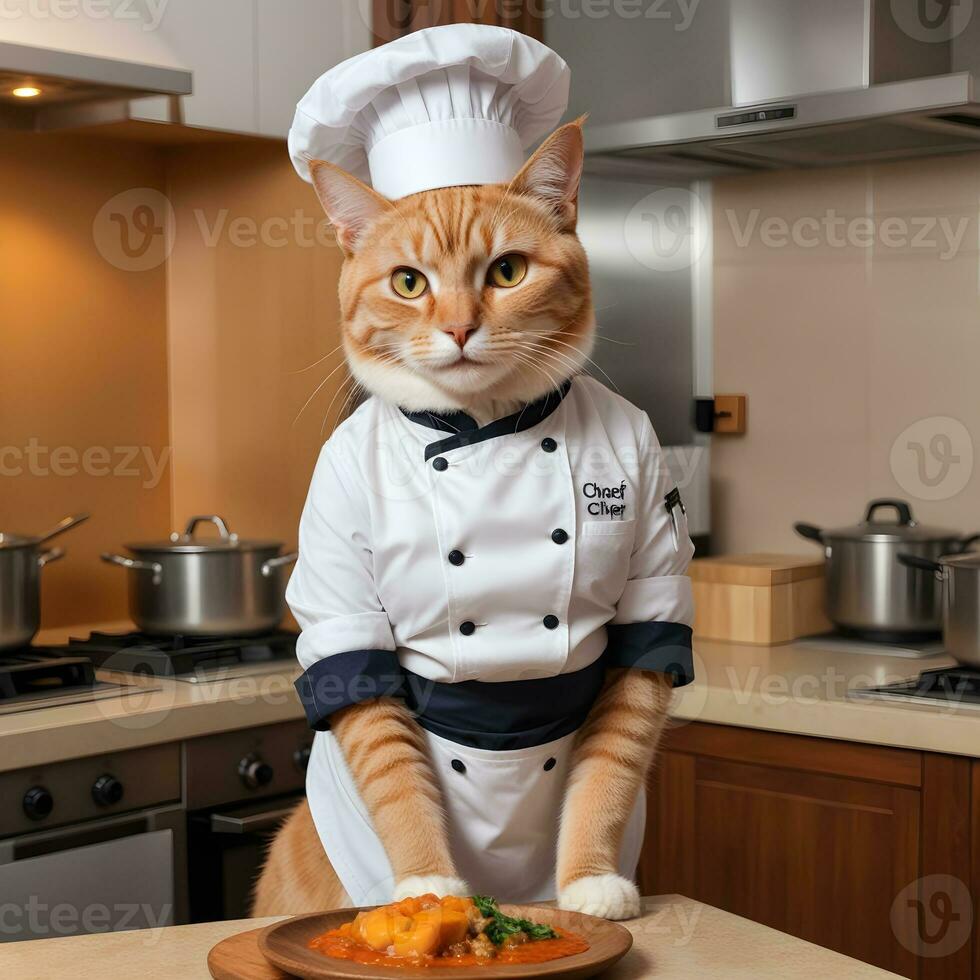 Portrait Cat Chef in the Kitchen Ai Generative photo