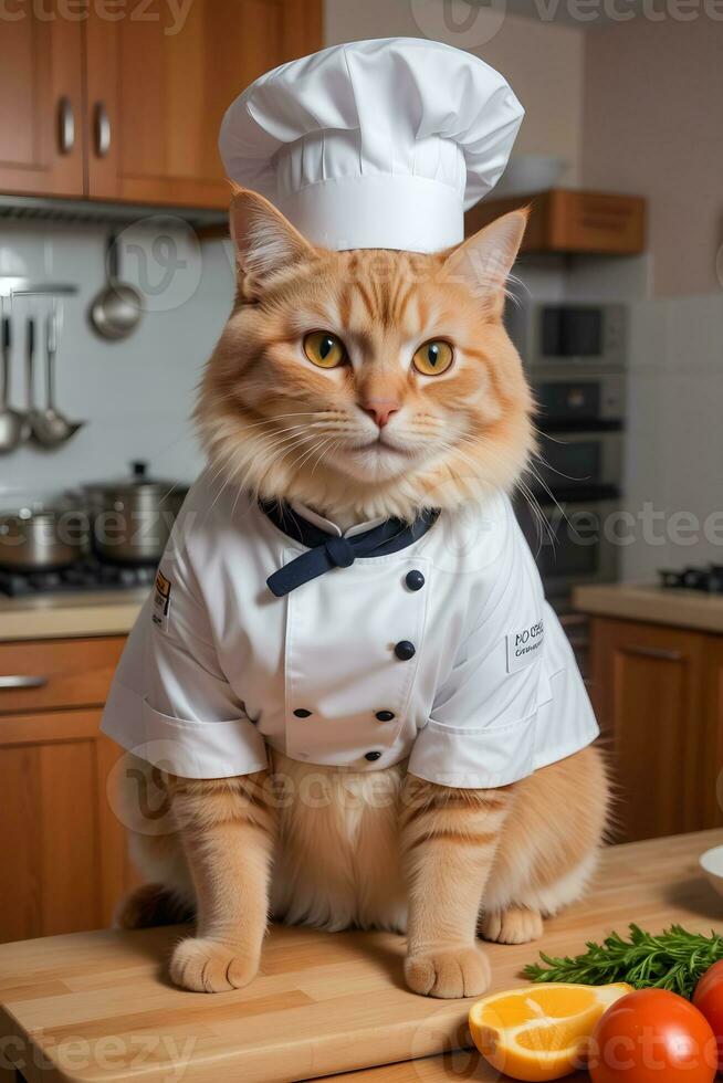 Portrait Cat Chef in the Kitchen Ai Generative photo