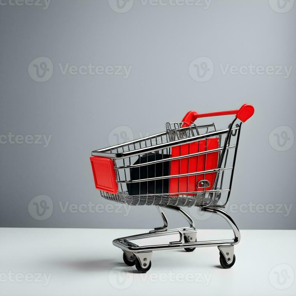 Shopping cart on a white background. 3d render illustration Ai Generative photo