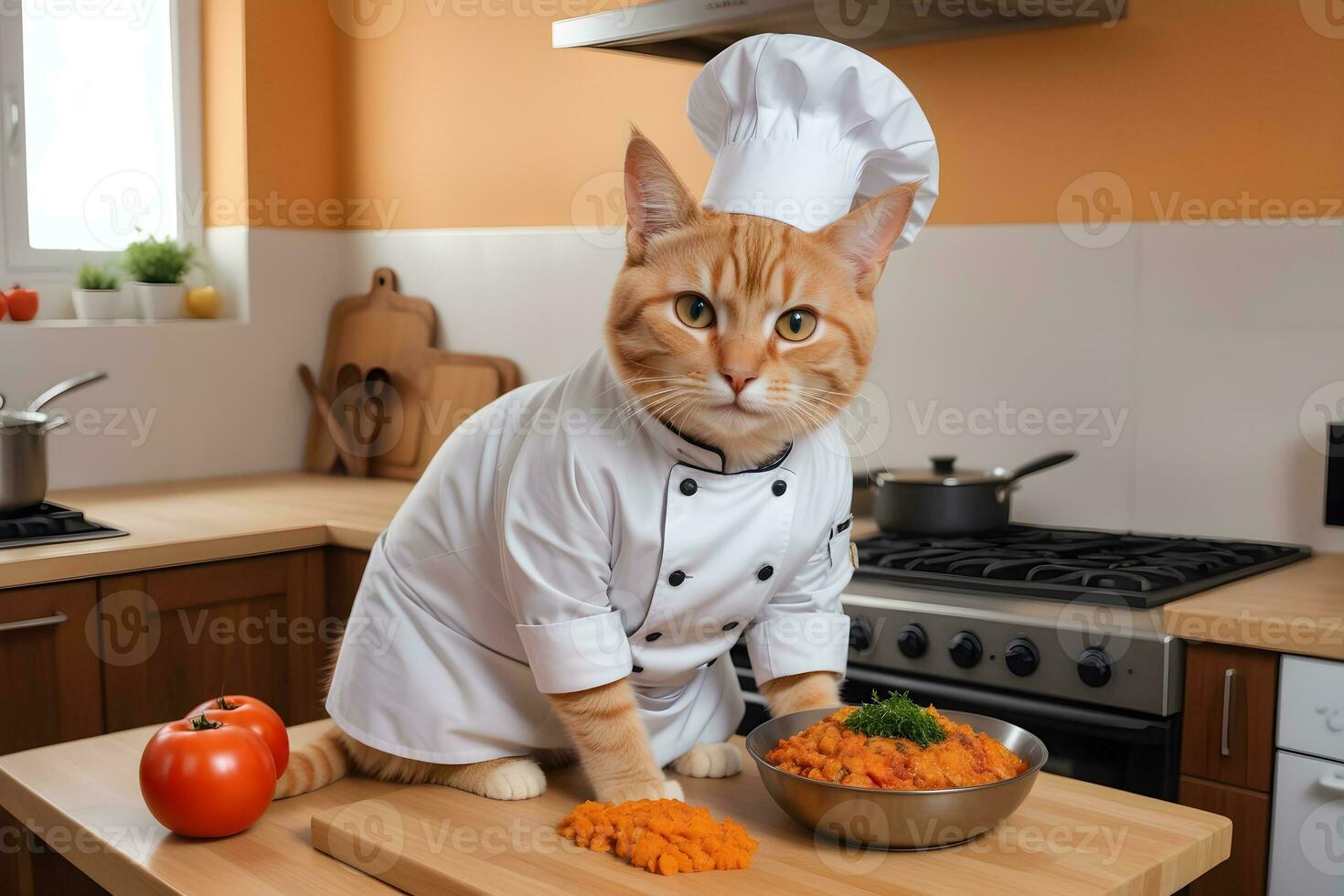 Portrait Cat Chef in the Kitchen Ai Generative photo