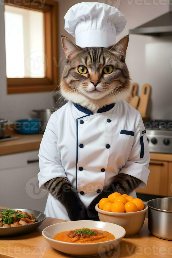 Portrait Cat Chef in the Kitchen Ai Generative photo