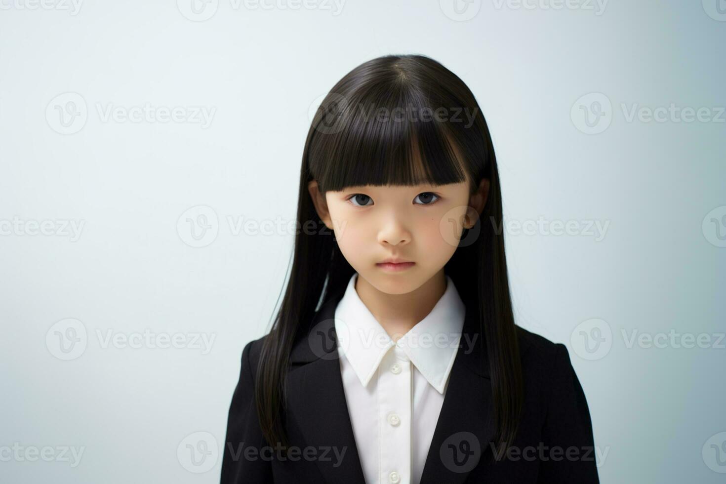 AI generated japanese elementary school girl with black hair isolated photo