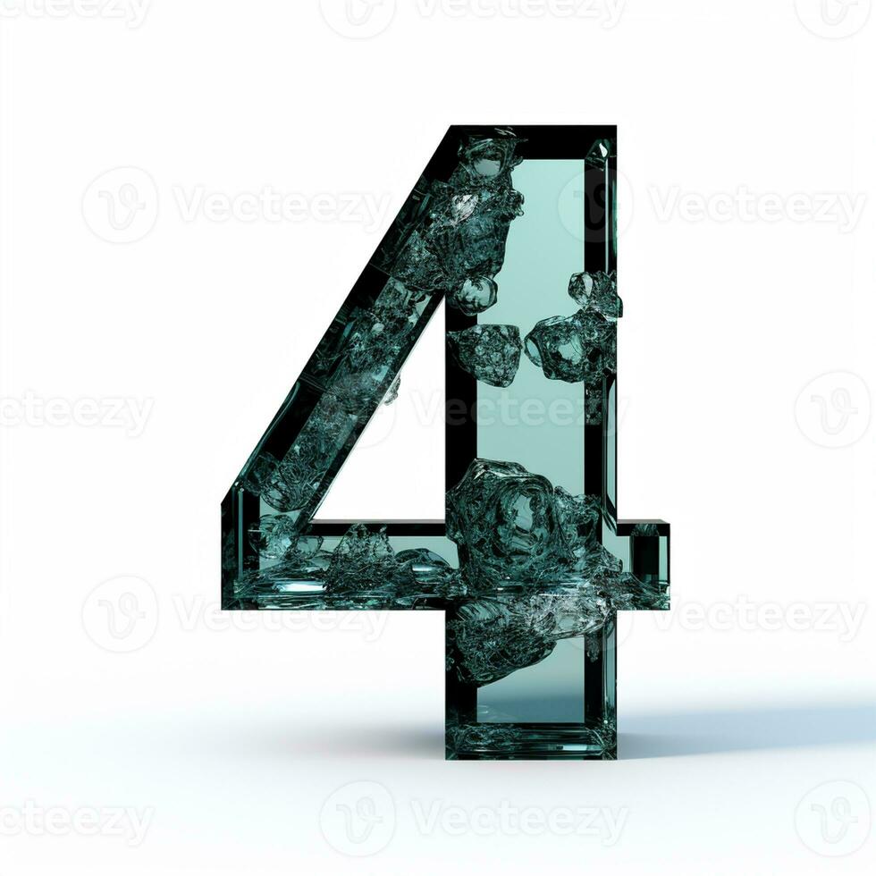 AI generated the number four is made up of ice and water. Glass texture on a white background photo