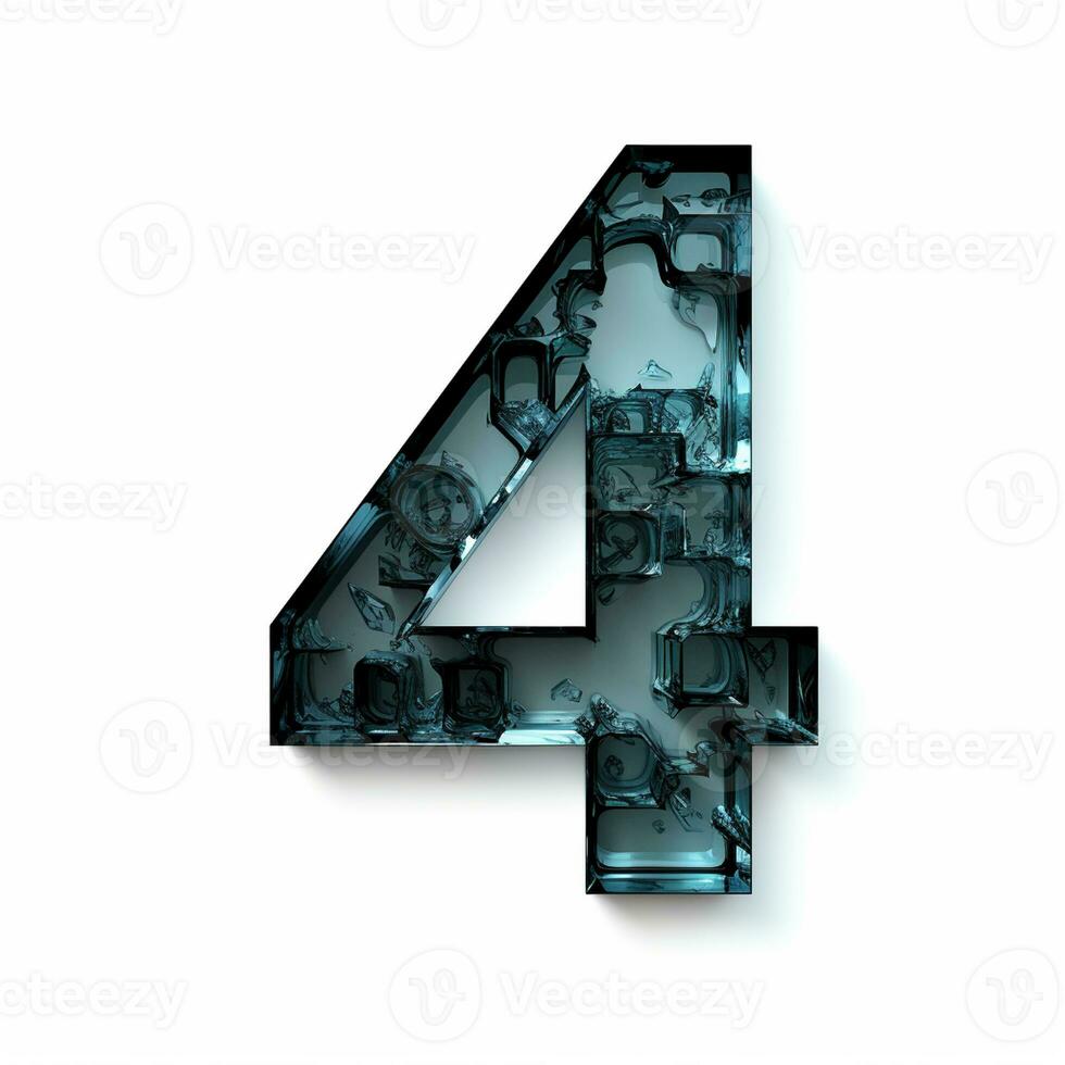 AI generated the number four is made up of ice and water. Glass texture on a white background photo