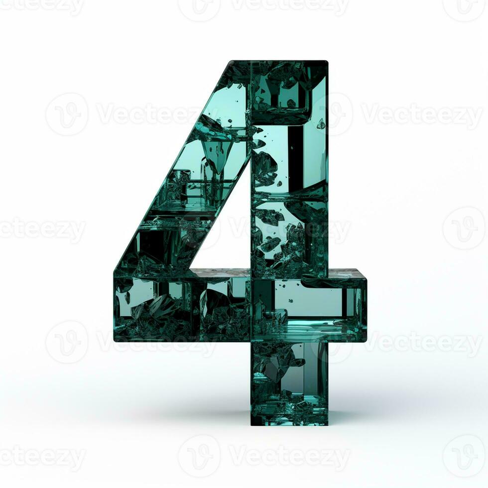 AI generated the number four is made up of ice and water. Glass texture on a white background photo