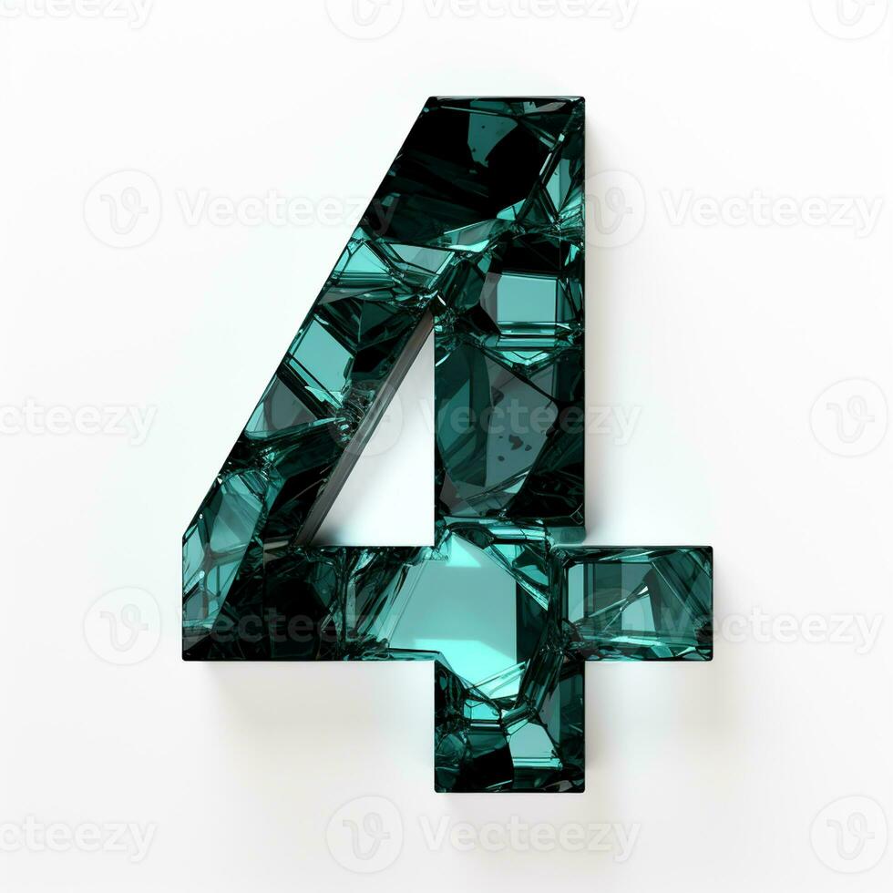 AI generated the number four is made up of ice and water. Glass texture on a white background photo