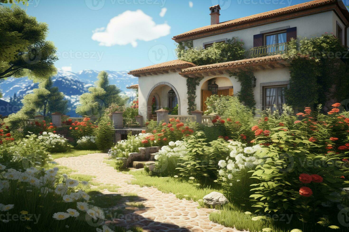 AI generated a 3d rendering of a house in the woods photo