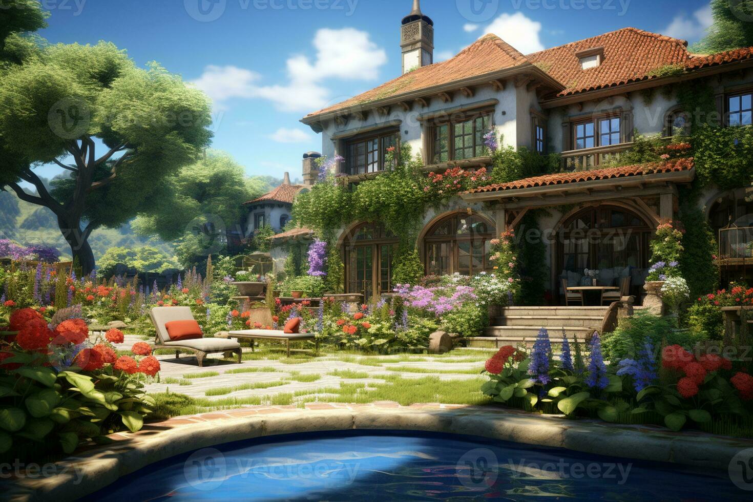 AI generated a 3d rendering of a house in the woods photo