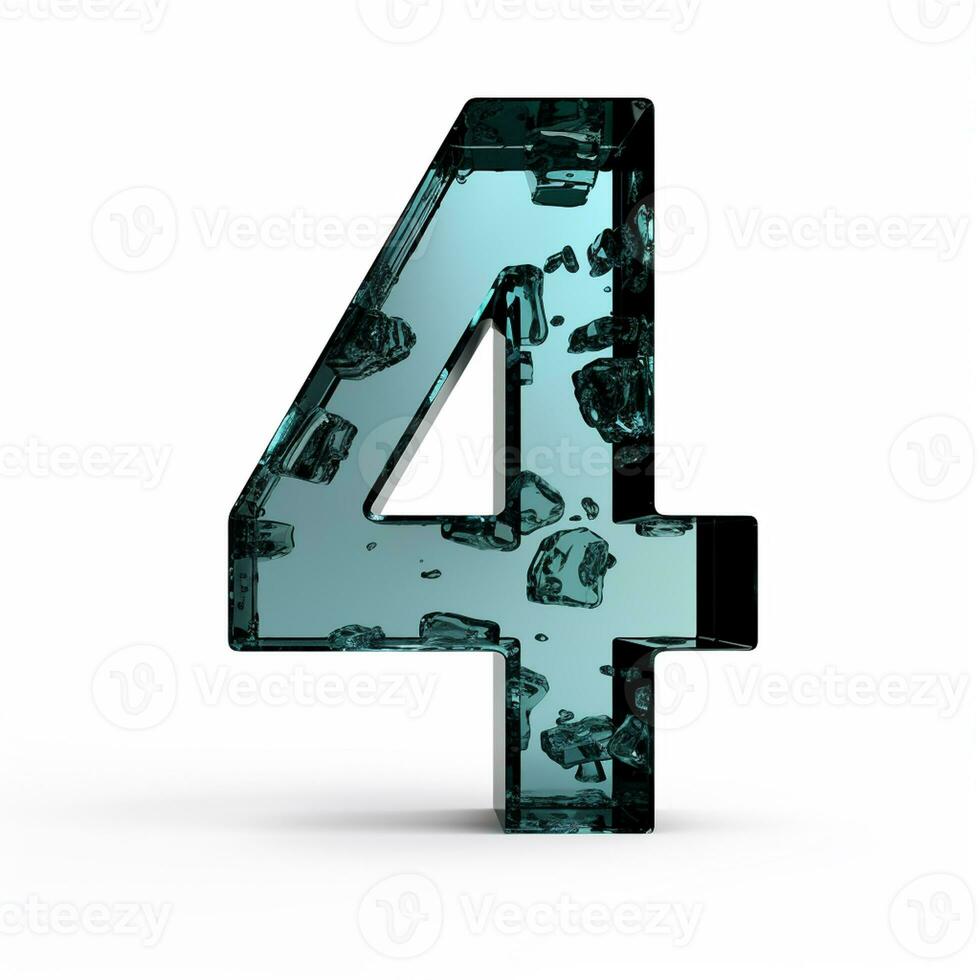 AI generated the number four is made up of ice and water. Glass texture on a white background photo