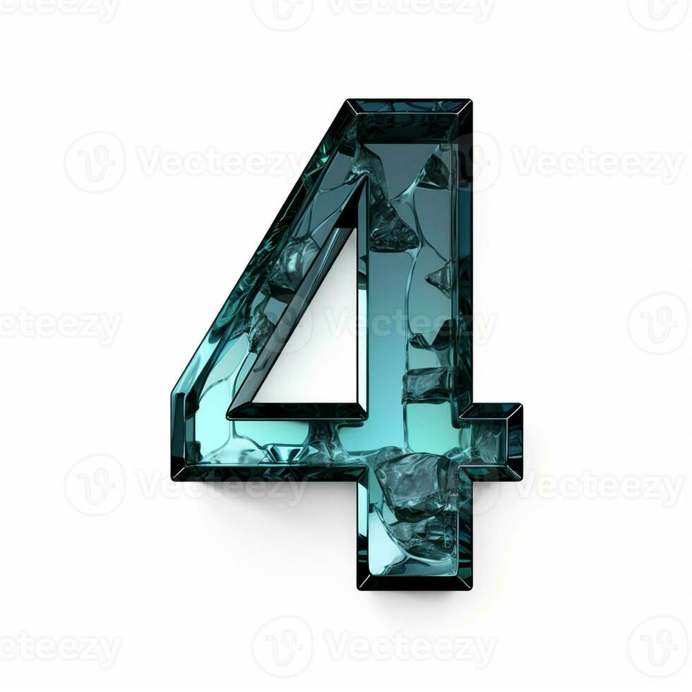 AI generated the number four is made up of ice and water. Glass texture on a white background photo