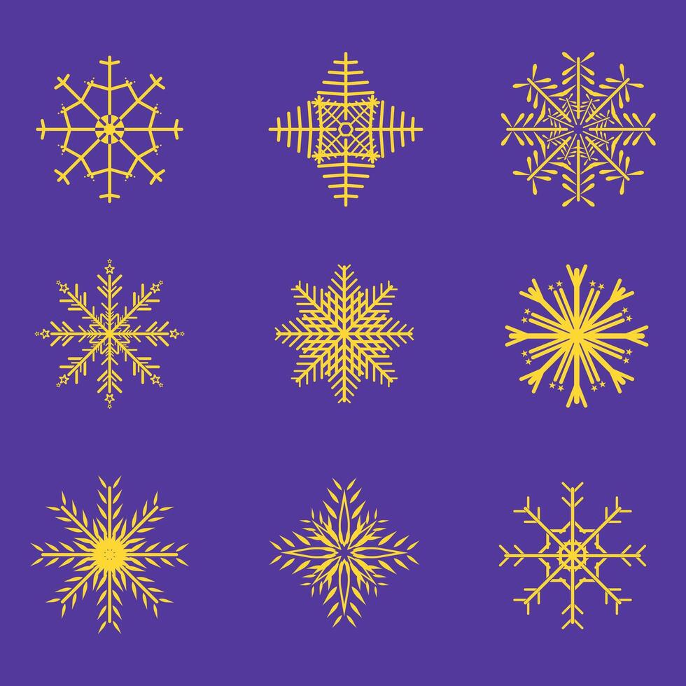 Snowflake group on isolated blue background, Cute snowflakes collection isolated on white background. Flat snow icons, silhouette. Nice element for Christmas banner vector