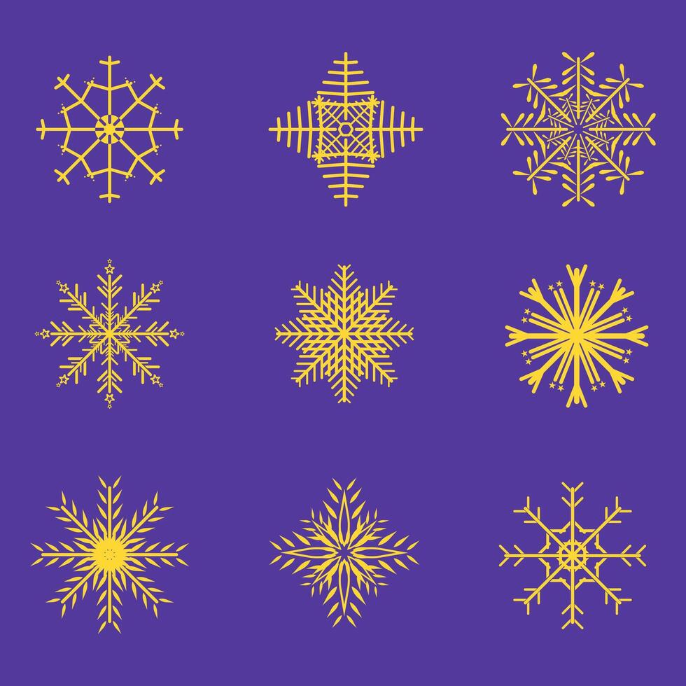 copo de nieve grupo en aislado azul fondo, linda copos de nieve colección aislado en blanco antecedentes. plano nieve iconos, silueta. bonito elemento para Navidad bandera vector