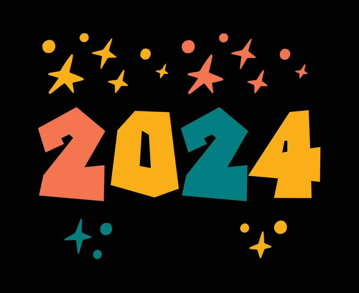 2024 Happy New Year Abstract Multicolor Graphic Design Vector Logo Symbol Illustration With Black Background