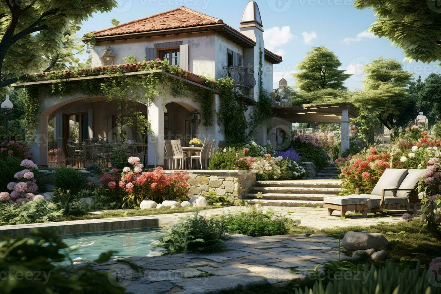 AI generated a 3d rendering of a house in the woods photo