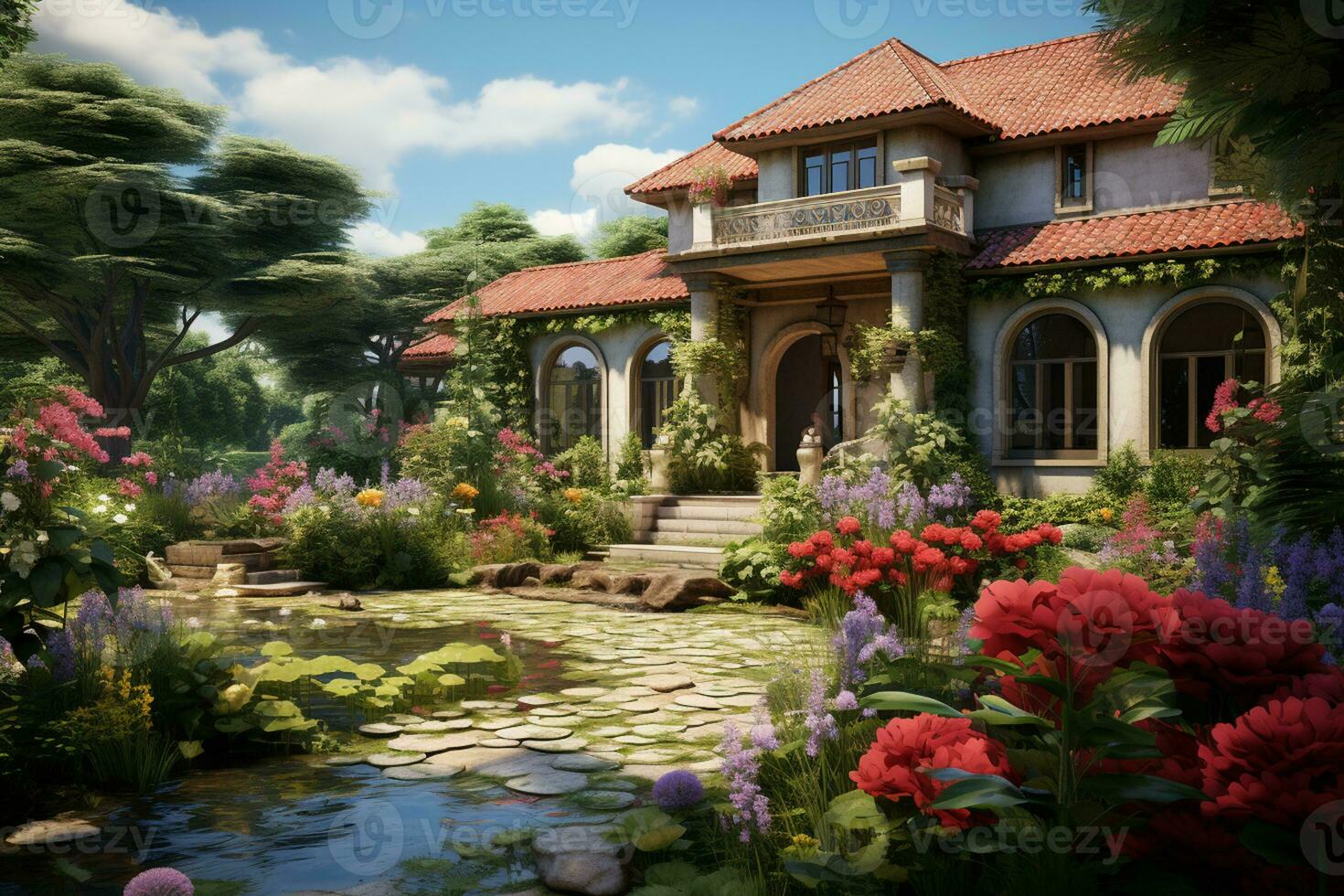 AI generated a 3d rendering of a house in the woods photo