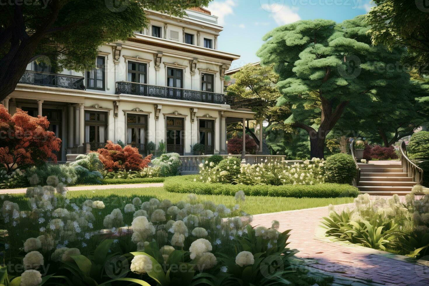 AI generated a 3d rendering of a house in the woods photo
