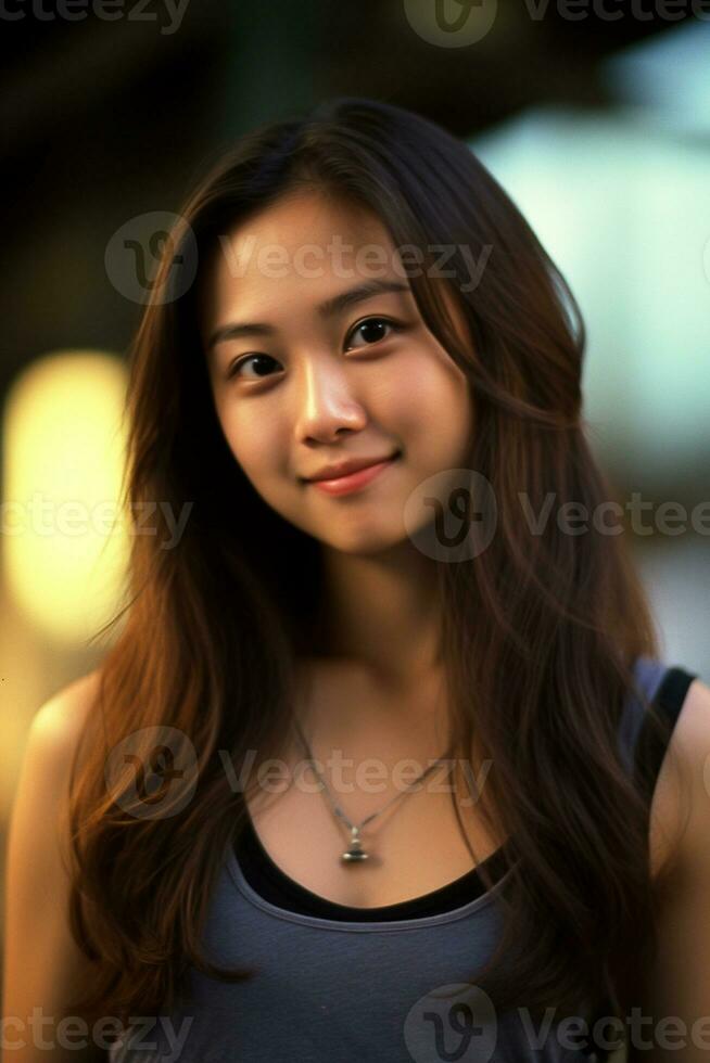 AI generated beautiful smiling young asian woman wearing tank top photo