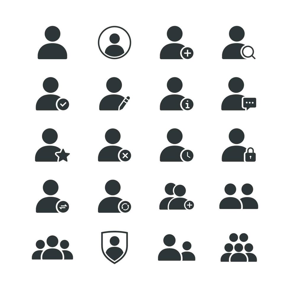 Users and Avatars Vector Icons. Teamwork and Businessman symbols. Icon set includes user, person, group, and team icons vector.