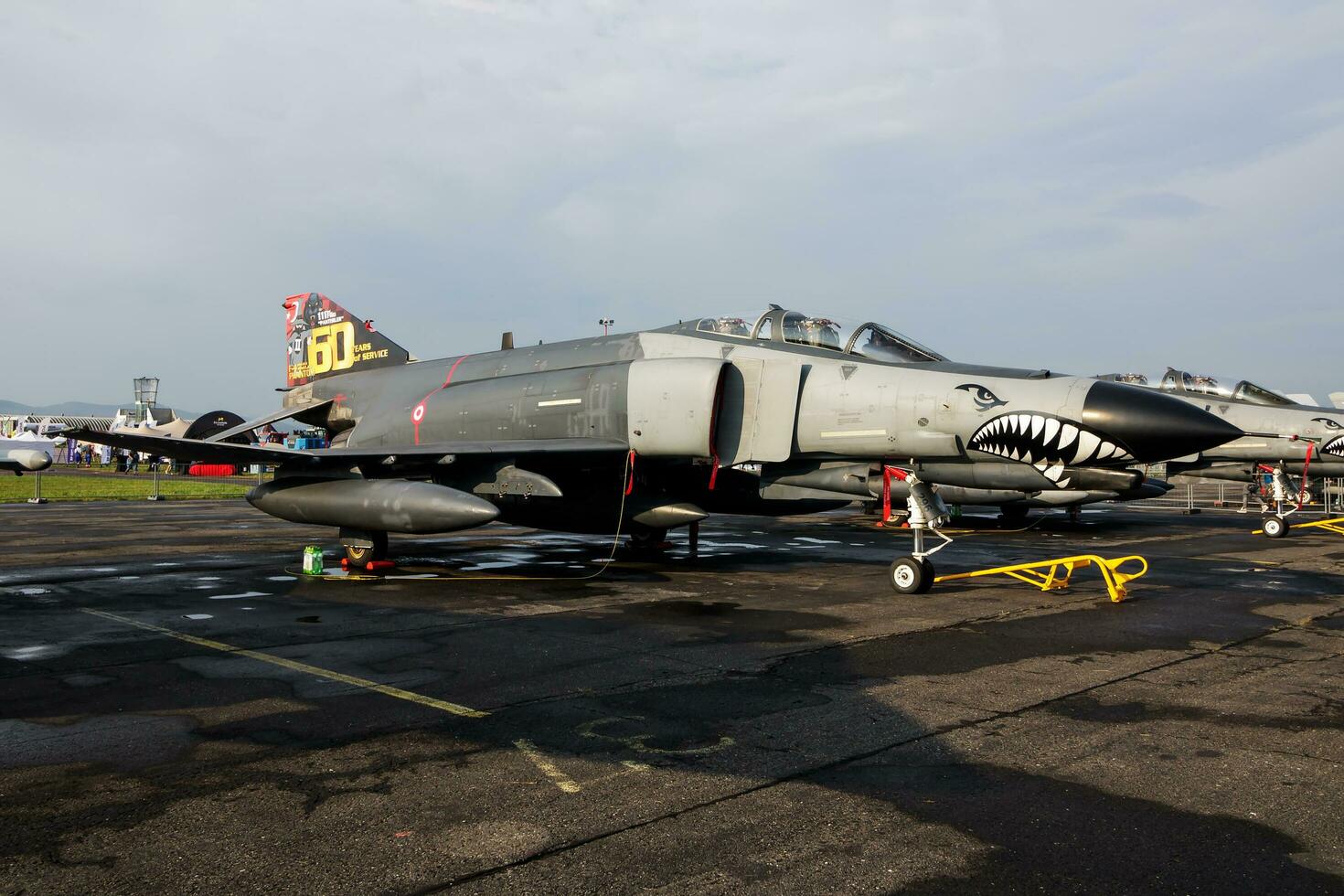 Military fighter jet plane at air base. Air force flight operation. Aviation and aircraft. Air defense. Military industry. Fly and flying. photo