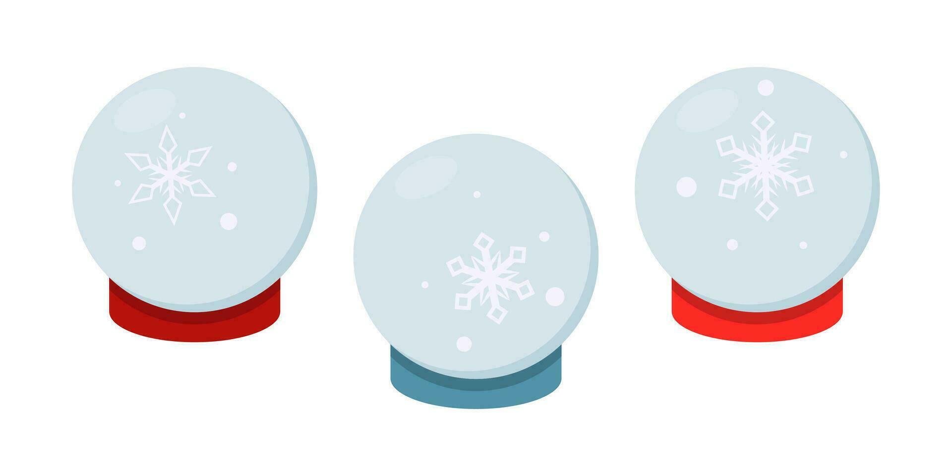 Set of crystal snowballs. Christmas decorations. Vector illustration on white background.