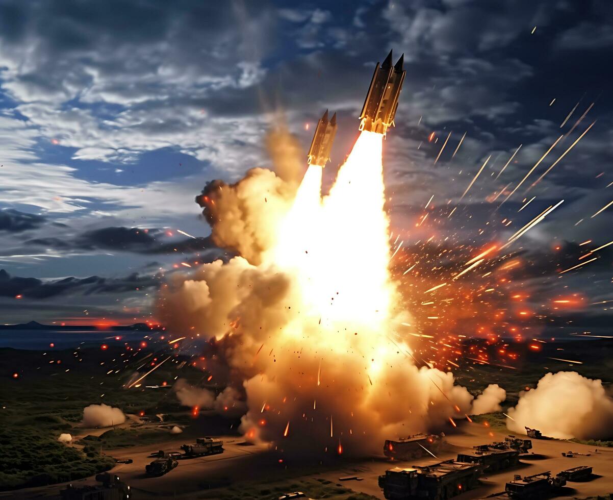 AI Generative Exploration missile rocket attack war background photo