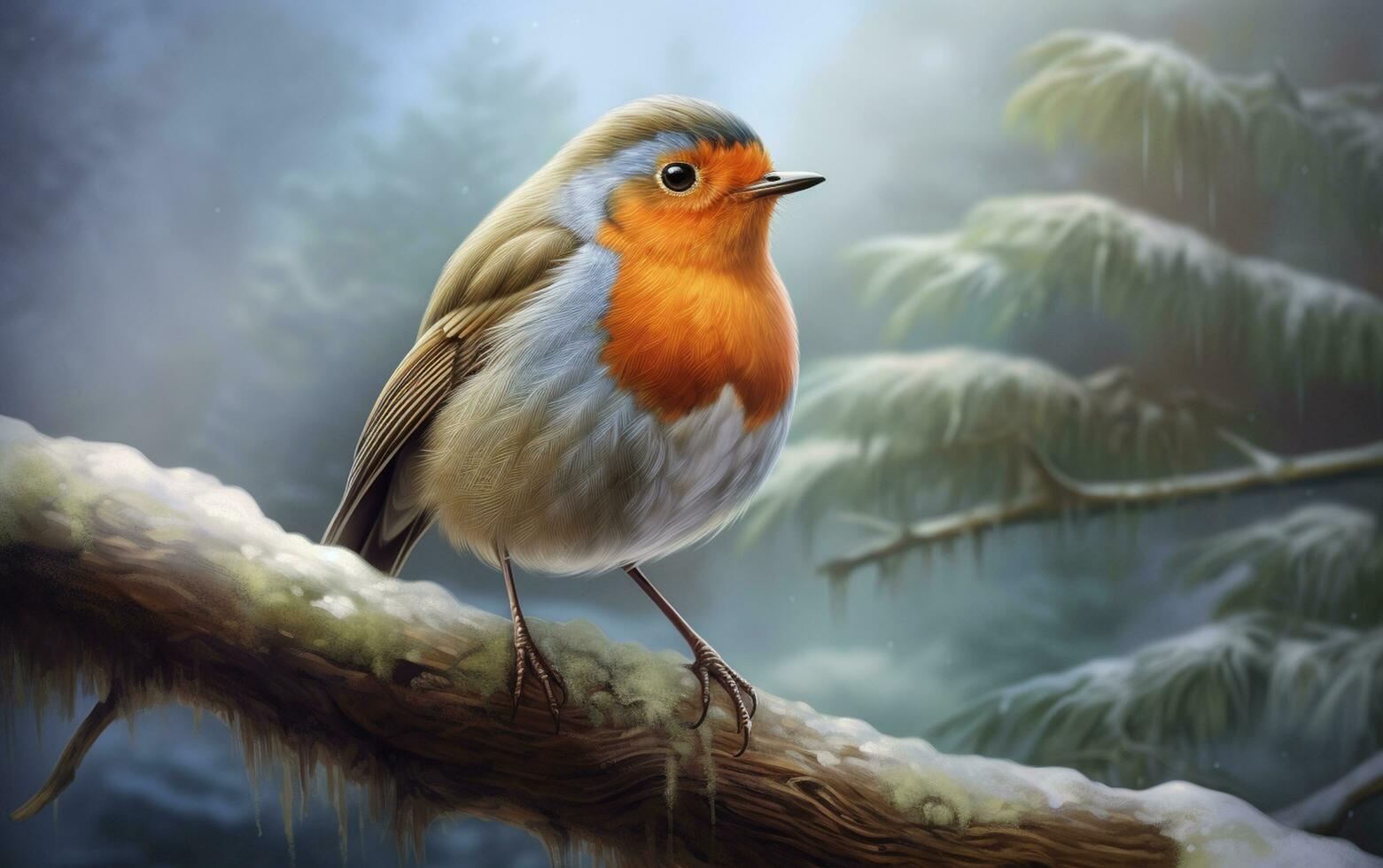 AI Generative cute robin bird on natural environment photo