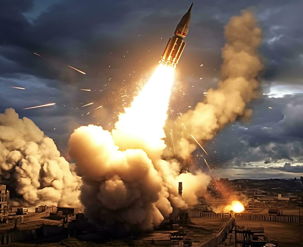 AI Generative Exploration missile rocket attack war background photo