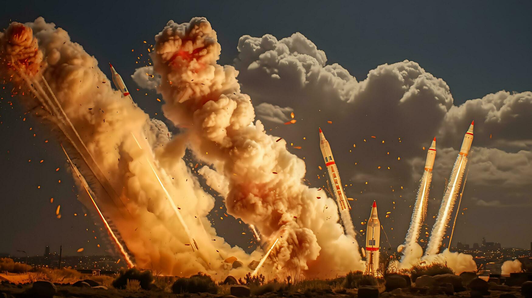 AI Generative Exploration missile rocket attack war background photo