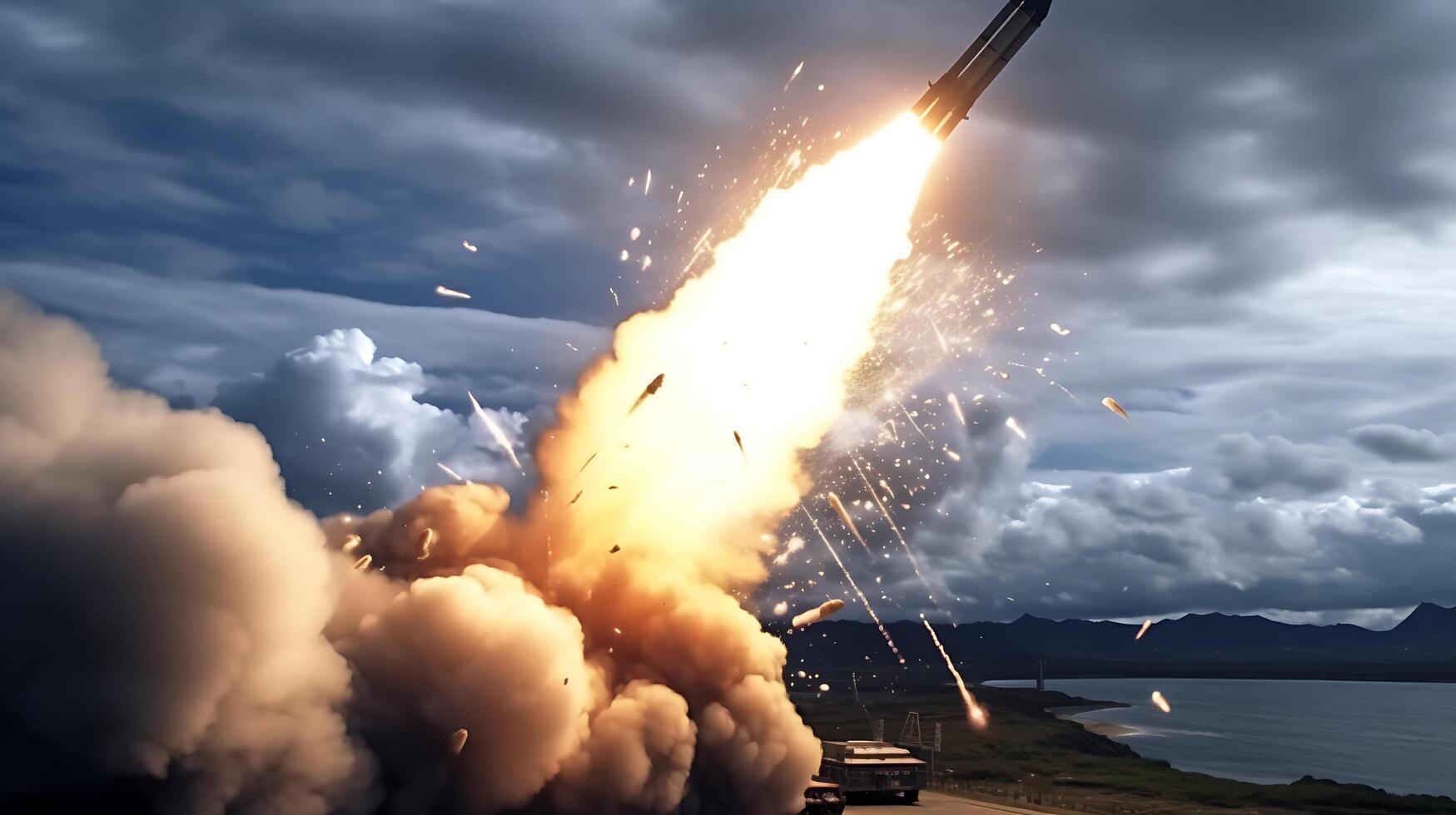 AI Generative Exploration missile rocket attack war background photo