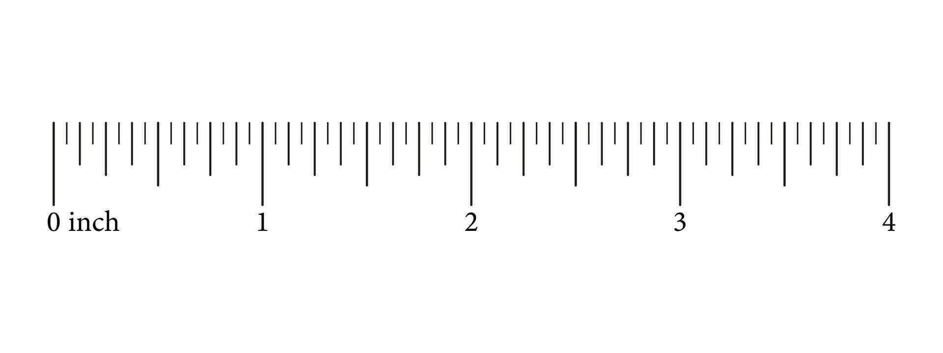 Ruler 4 inch scale. Measuring tool. Ruler graduation template. Simple size indicator units. Metric inch size indicators. Vector illustration. Eps.